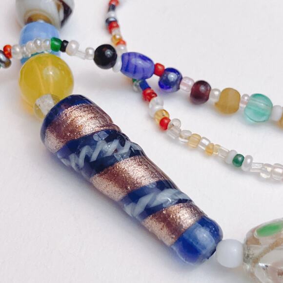 VTG Mid Century Glass Bead Necklace Boho Artisan Murano Style Lampwork 60s 70s - Picture 7 of 15